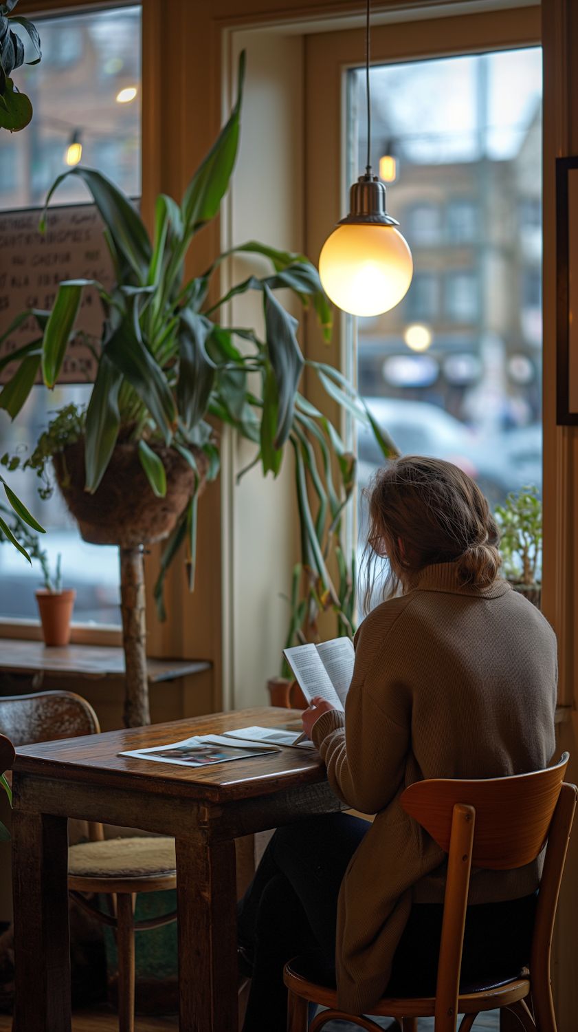 An adult engrossed in a fast-paced novel, illustrating the enjoyment of a story that is both thrilling and substantive.