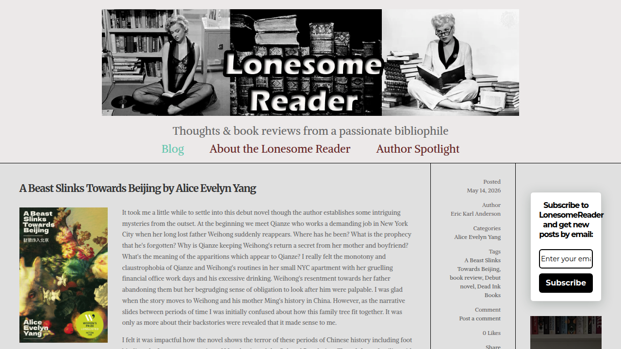 A screenshot of the Lonesome Reader website, a resource for classic literature enthusiasts looking for their next read.