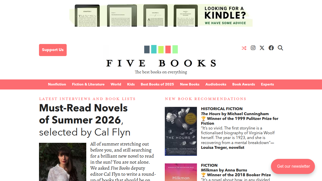 The homepage of Five Books, a platform for expert-curated book recommendations.