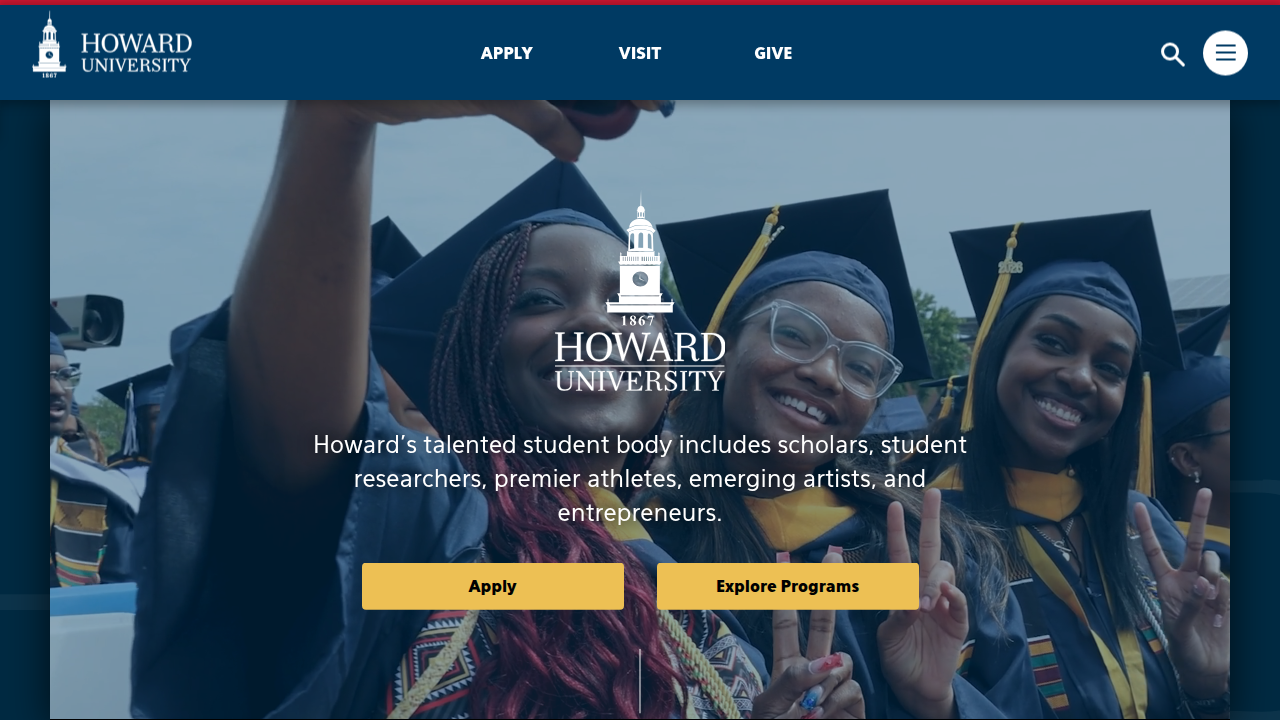 Screenshot of Howard University's official website, where Toni Morrison pursued her undergraduate studies.