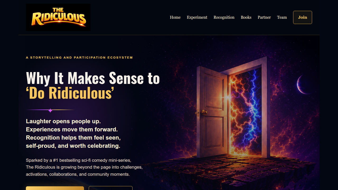 Screenshot of Doridiculous.com, a website offering humorous and strange fantasy content for a lighter reading experience.