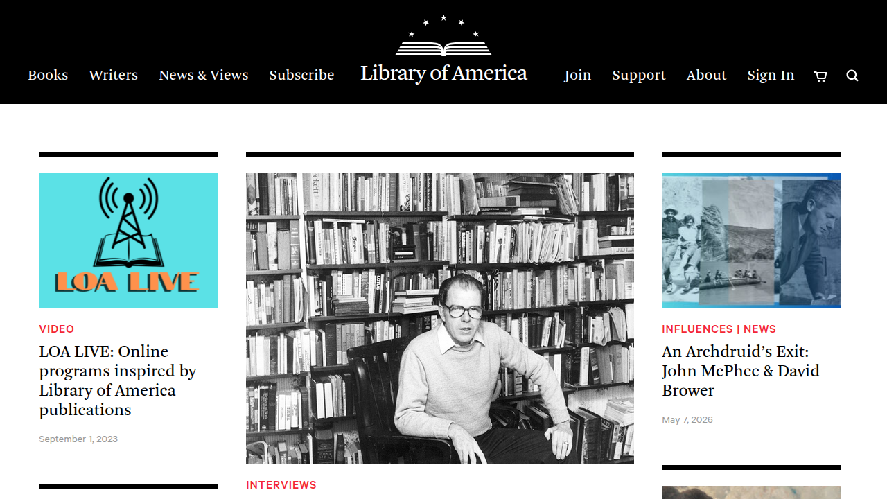 Screenshot of The Library of America homepage, a valuable resource for classic literature.