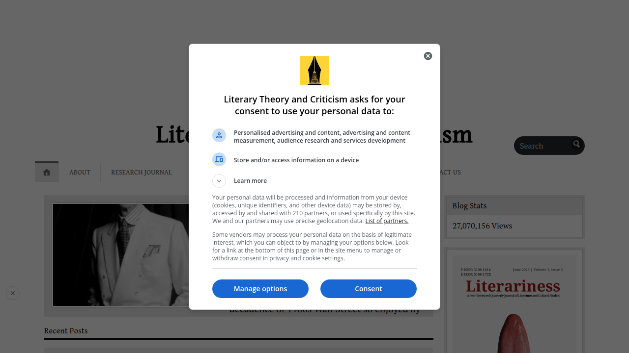 Screenshot of Literariness.org's homepage, a resource for literary analysis and criticism.