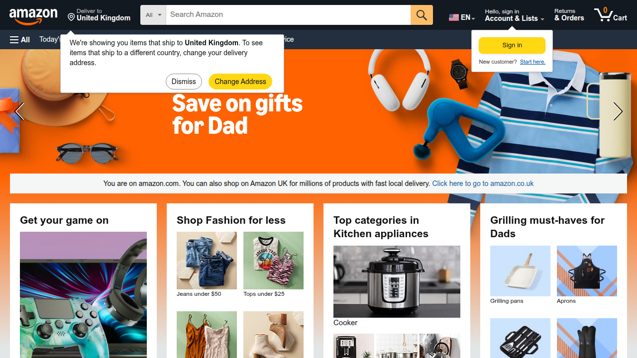 The homepage of the Amazon Kindle store, a major hub for e-books and reader services.